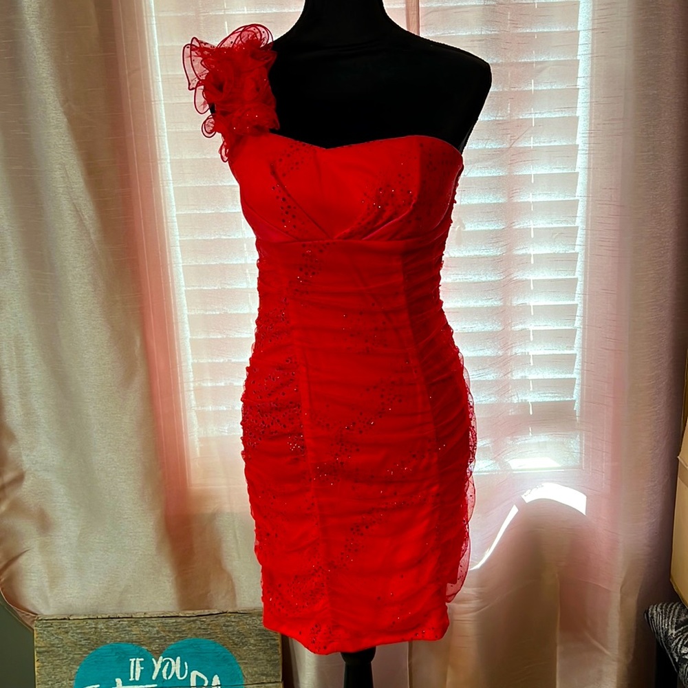 New coral one shoulder dress